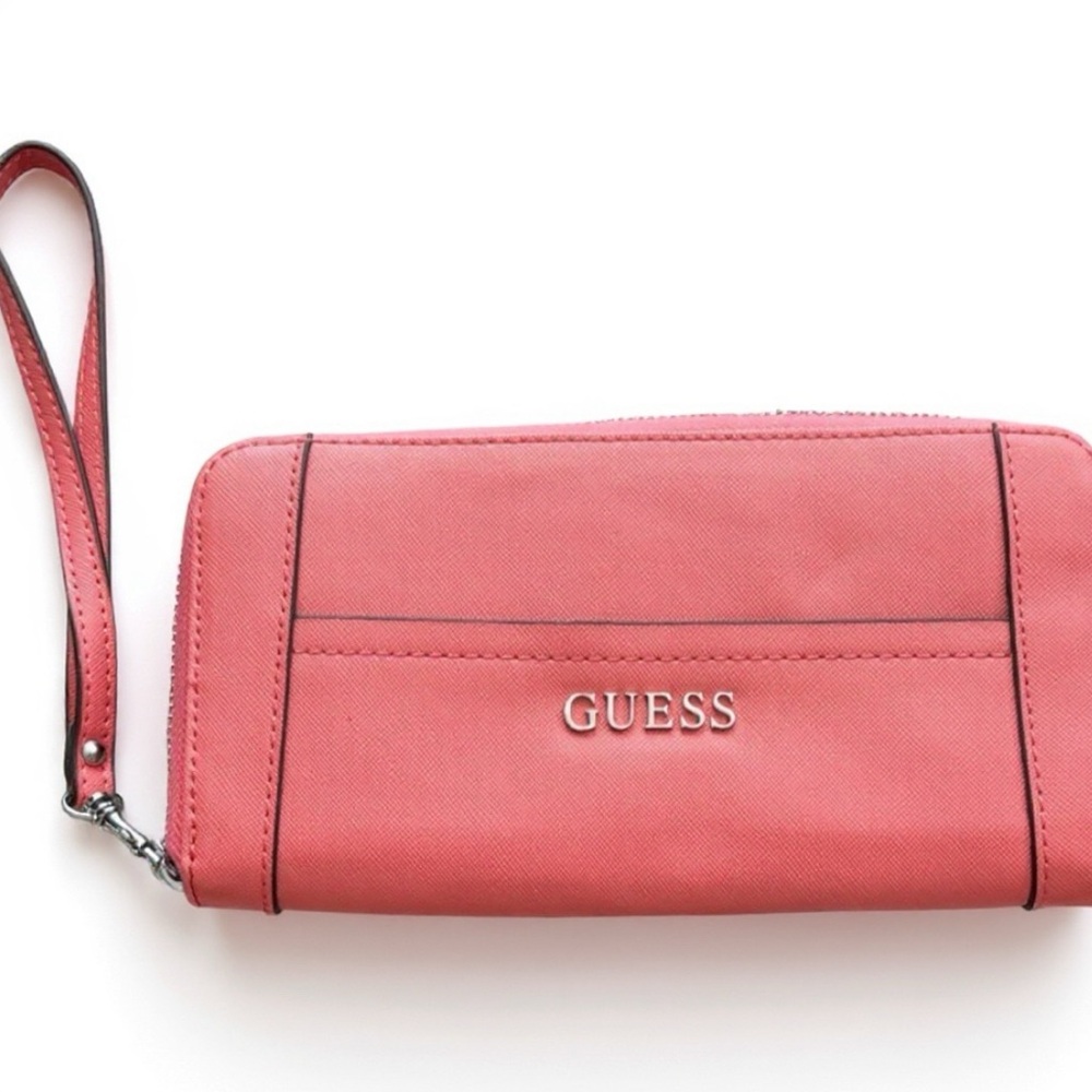 Guess Vibrant Coral Wristlet Clutch